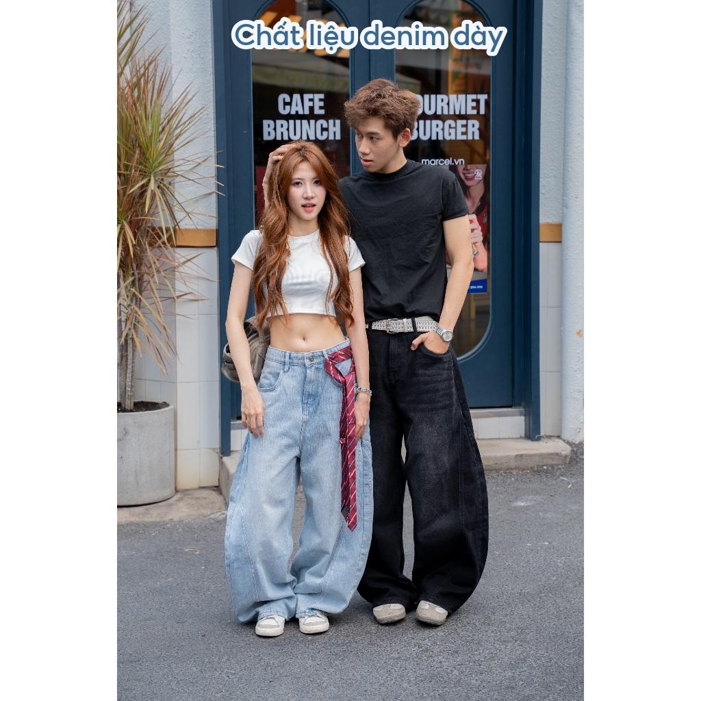 Quần Jean Ống Bí Cho Nữ Dễ Phối Cá Tính Chất Liệu Denim Đứng Form Wash Vintage Quần Rộng IDYLLIC