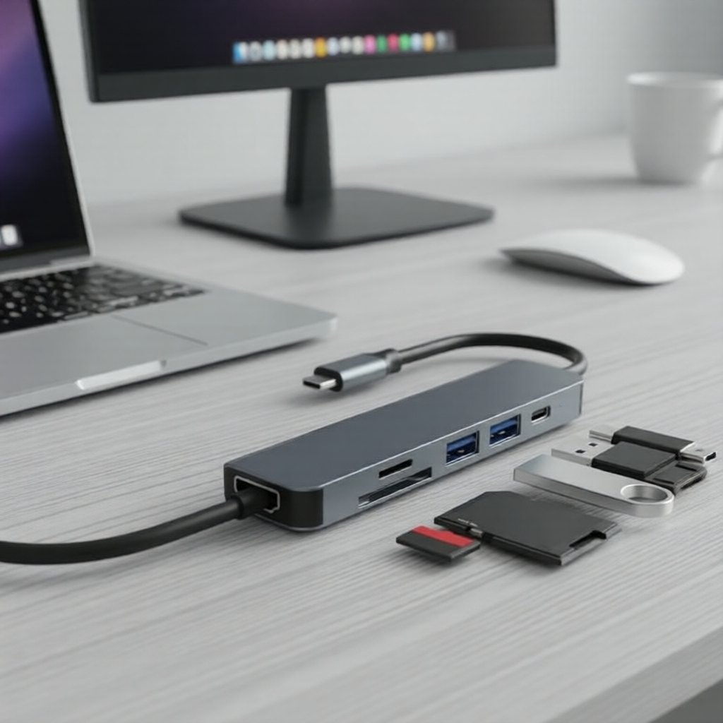 Sáu Trong Một USB C Hub Adapter 87W HDMI PD USB SD TF Đầu Đọc Thẻ Cho PC Laptop MacBook