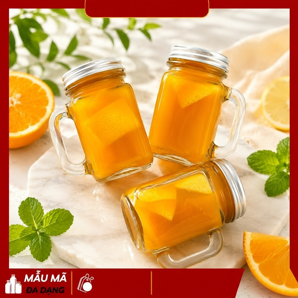 Ly Thuỷ Tinh Mini Quai Cầm 40ml Đựng Nước Ép, Ginger Shot, Cafe Espresso – Mini Mason Jar