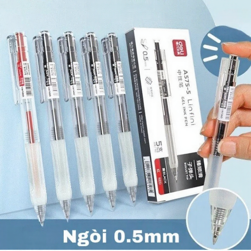[ĐỆM BÚT SIÊU ÊM] Bút gel mực bấm văn phòng Deli mực đen/xanh/đỏ ngòi 0.5mm học sinh mực đều A575 -C