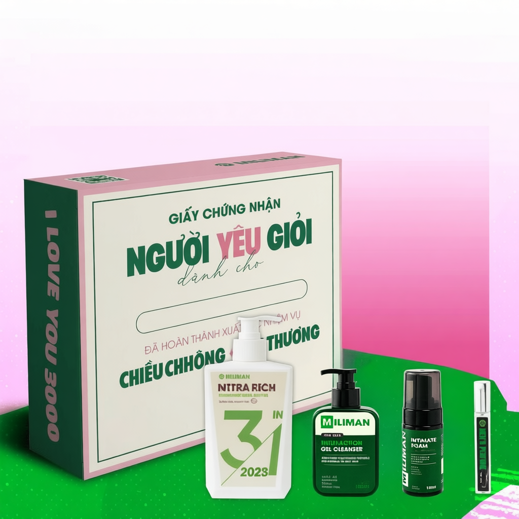 Bộ Sữa Tắm, Sữa Rửa Mặt, Bọt Vệ Sinh Cho Nam MILIMAN Chăm Sóc Toàn Diện