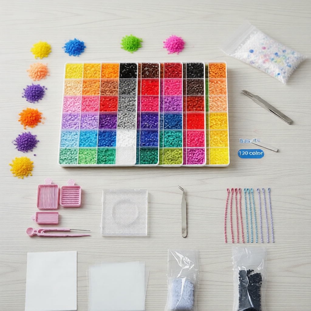 Bộ dụng cụ hạt Fuse Beads cho trẻ em 120 màu, hạt Perler kèm dụng cụ & phụ kiện làm tranh nghệ thuật