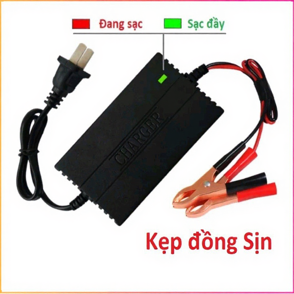 LK247 Sạc acquy 12v 2A Mẫu mới (Kẹp đồng lớn). Nạp được acqui 12V ô tô xe máy dung lượng từ 2AH 20AH