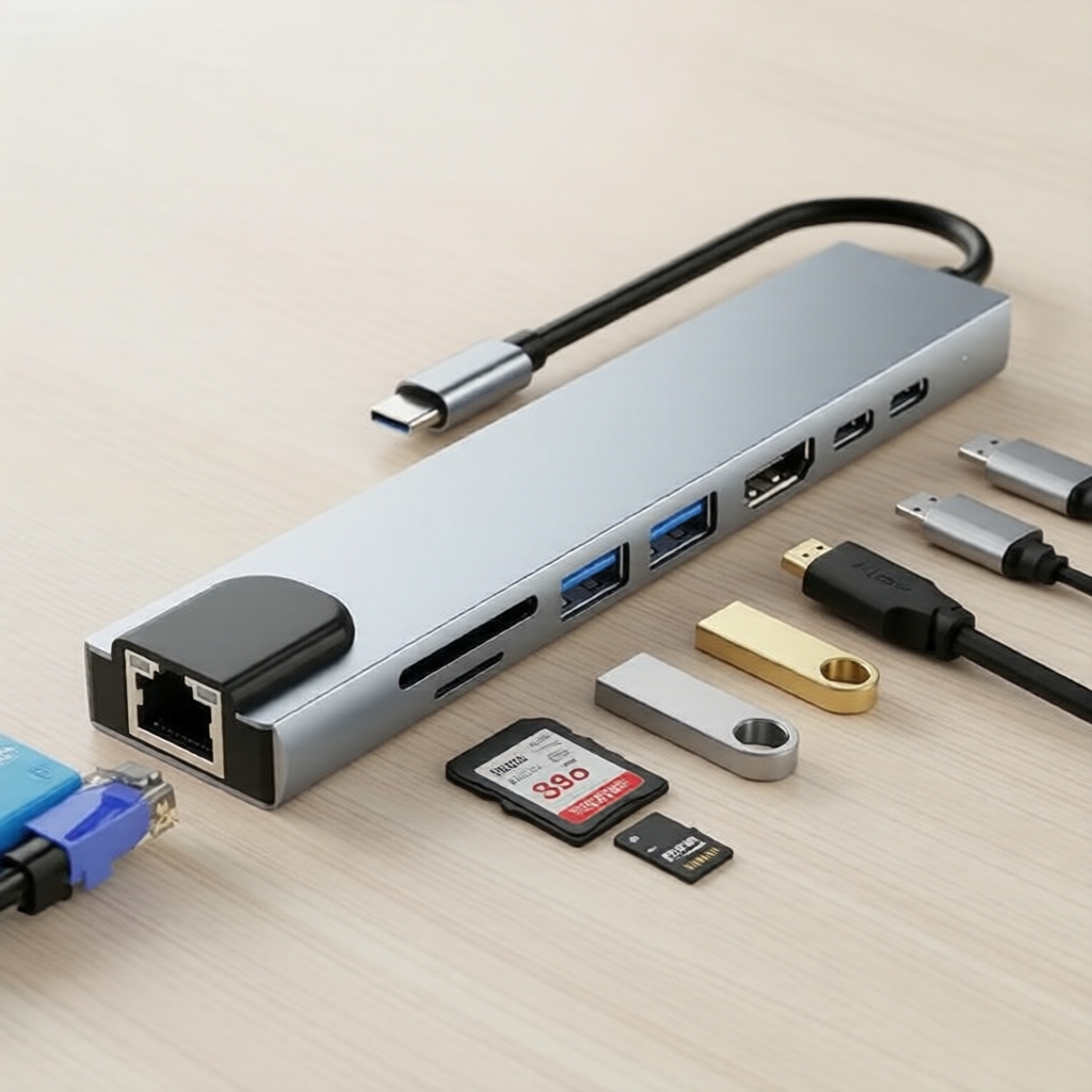 USB C HUB 8 trong 1 Thunderbolt Docking Station sang 4K HDMI RJ45 Ethernet SD TF Card Reader PD Sạc 