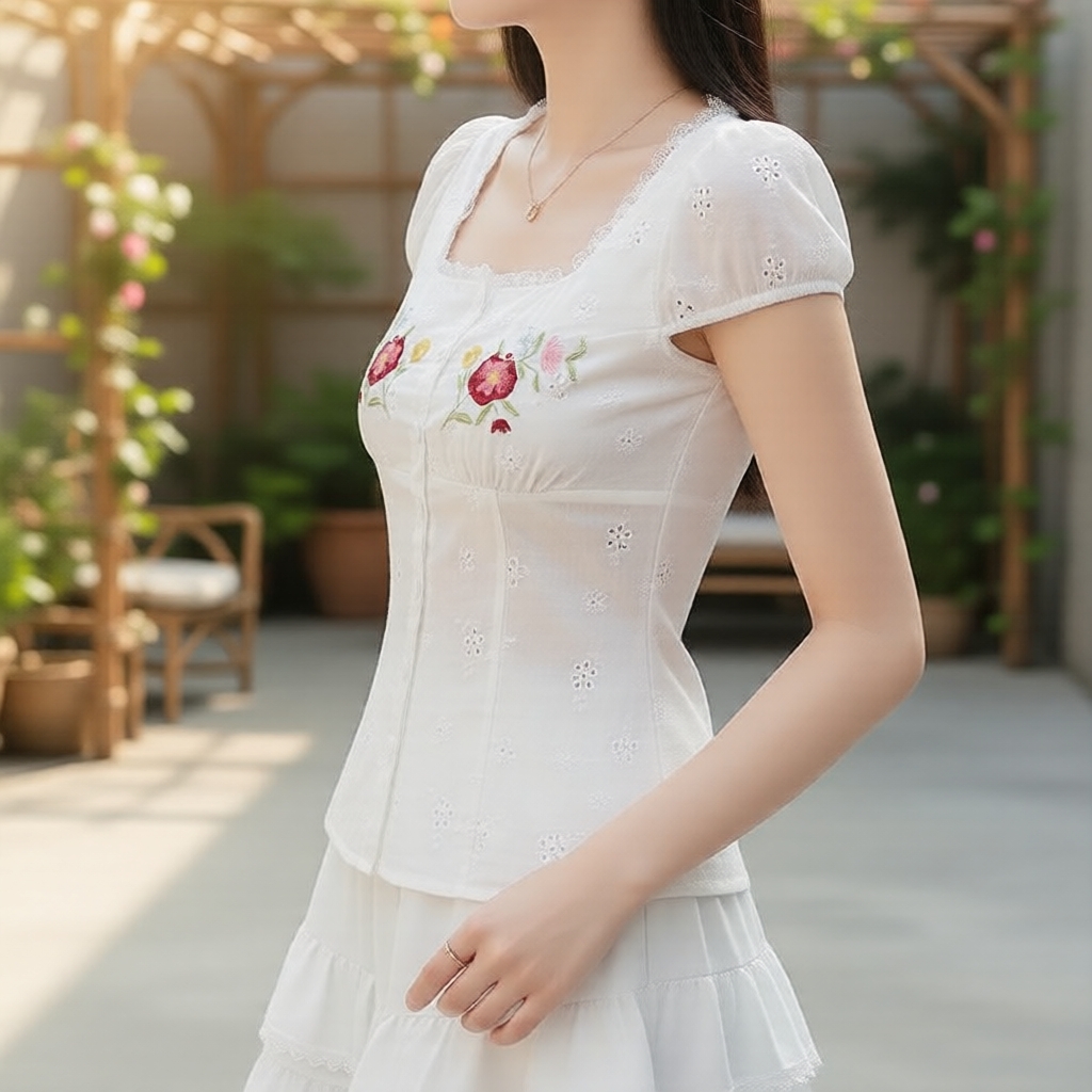 Áo sơ mi nữ ren trắng phong cách nghỉ dưỡng, BST Xuân/Hè Lovito