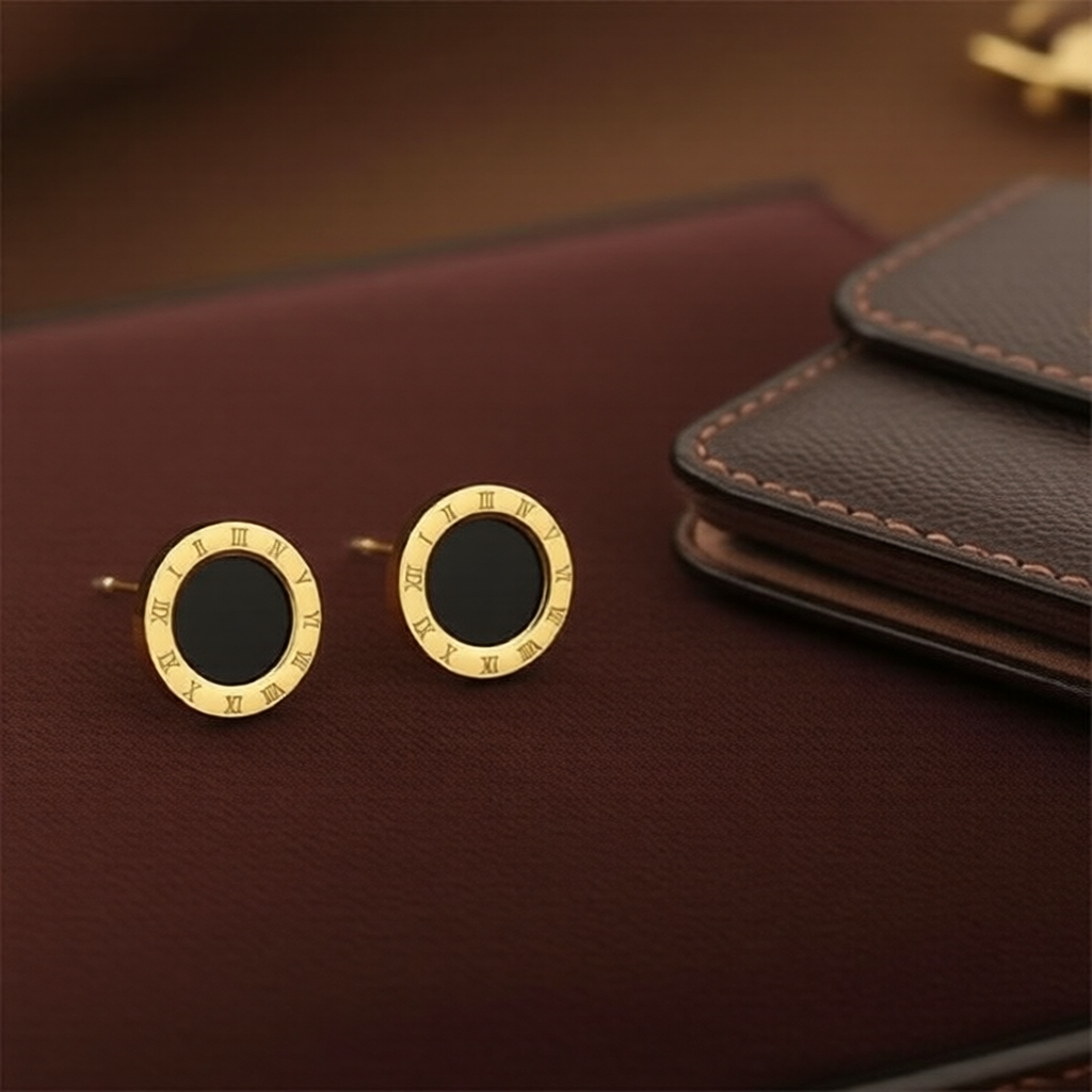 Bông tai dài 18K phủ thép titan số La Mã