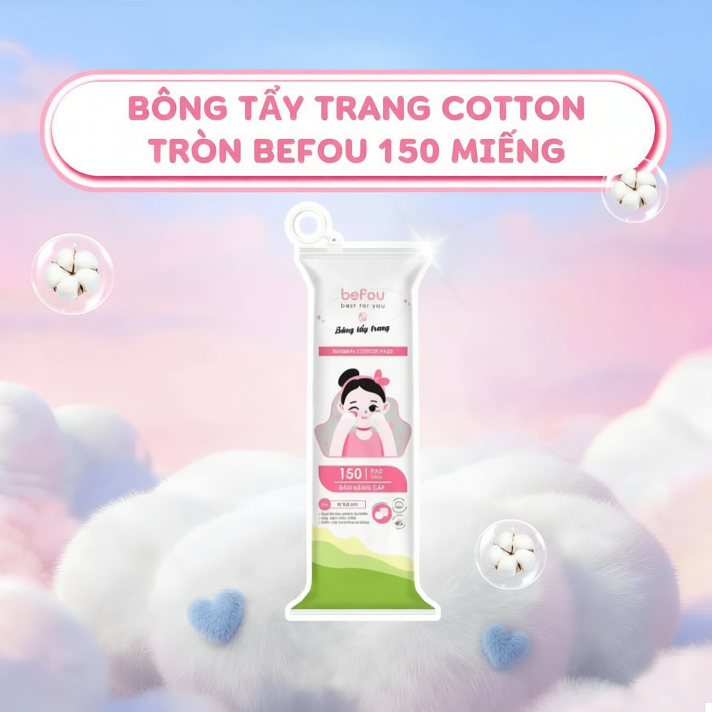 Bông Tẩy Trang Cotton Tròn Befou 150 Miếng