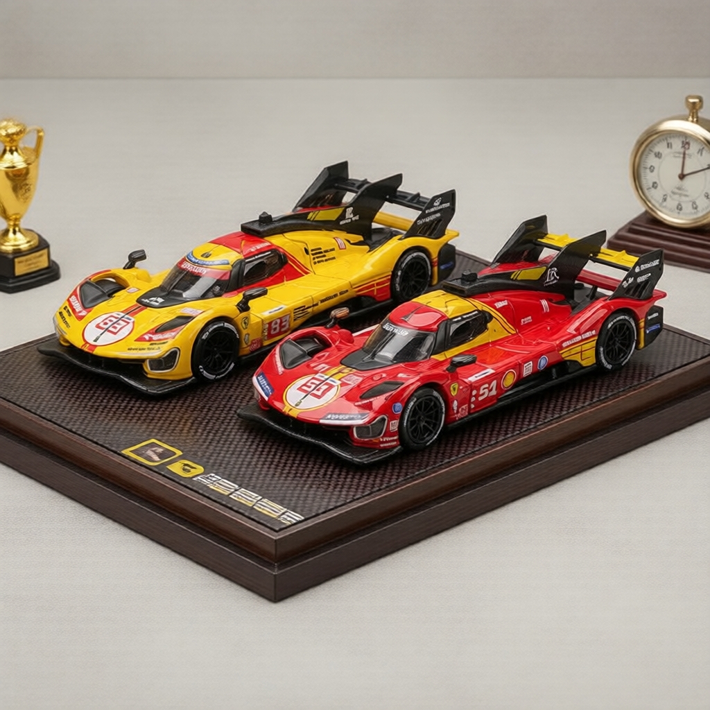 Mô hình xe diecast Ferrari 499P tỷ lệ 1:64 Bburago kèm hộp trưng bày trong suốt