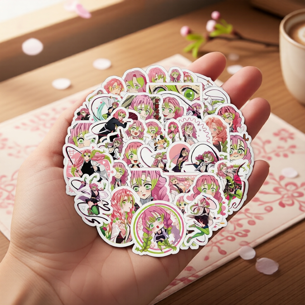 250 miếng dán Kanroji Mitsuri thẩm mỹ cho thẻ câu kinh thánh, vali, ván trượt & trang trí tiệc - Sti
