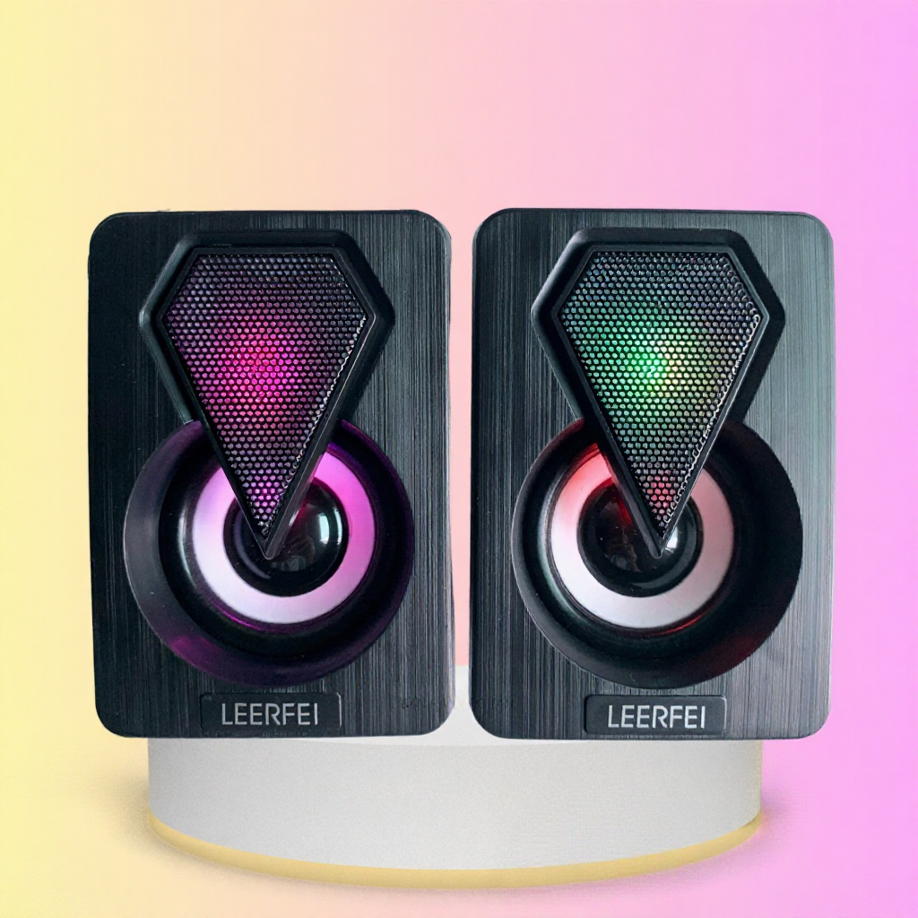 Loa máy tính mini LeerFei 2.0 âm thanh sống động, đèn LED RGB đổi màu bảo hành 6 tháng