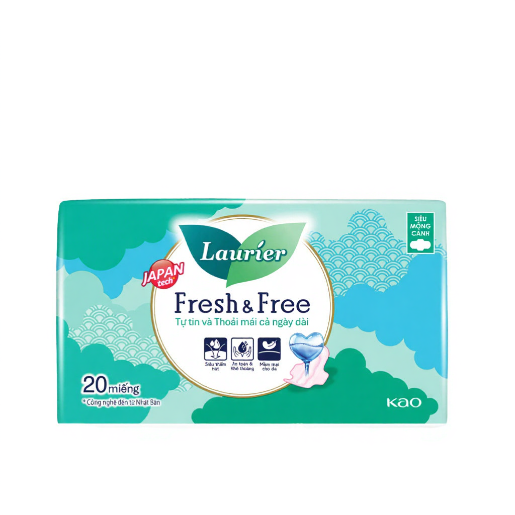Băng vệ sinh Laurier mỏng cánh Fresh & Free (Gói 20 miếng)
