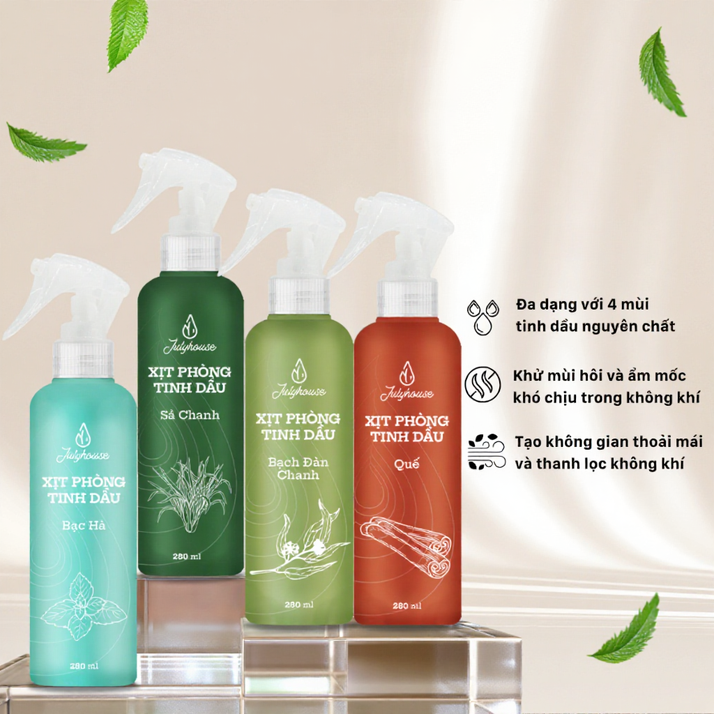 Bình Xịt Phòng Tinh Dầu 280ml Julyhouse Khử Mùi Hiệu quả Nhiều Mùi Hương Tùy Chọn