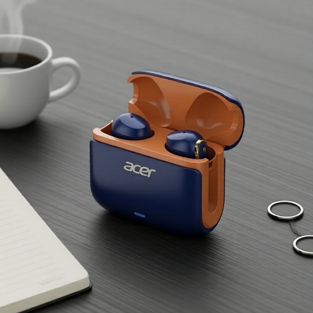 Tai nghe Acer OHR637 Earpods: Nhét tai nhẹ 3.5g, hộp 27.5g, USB-C, chờ 120 ngày, có mic