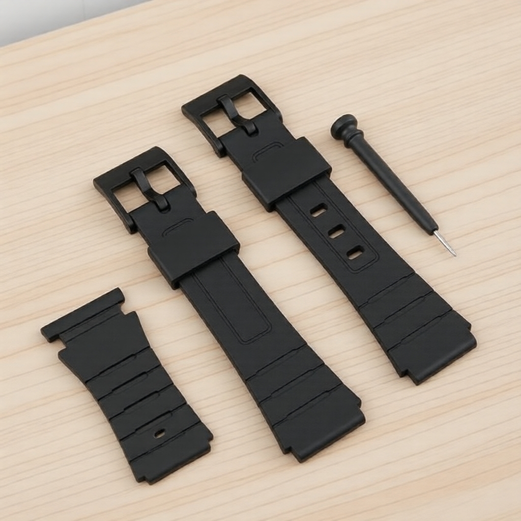 Dây đeo đồng hồ nhựa đen thay thế tương thích Casio F91W/A168/A158/AE1200 & chốt