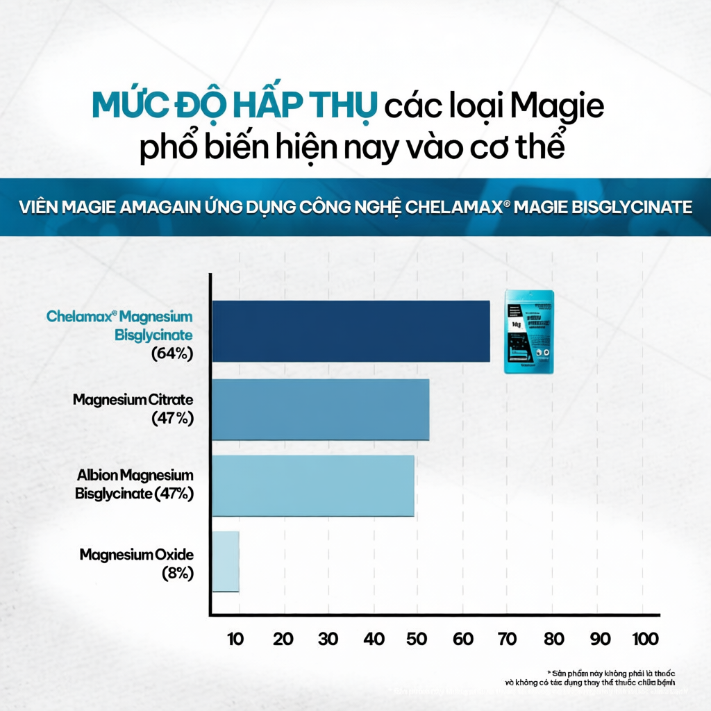 Viên bổ sung Magie AMAGAIN Magie Bisglycinate hấp thu tốt, hỗ trợ giấc ngủ