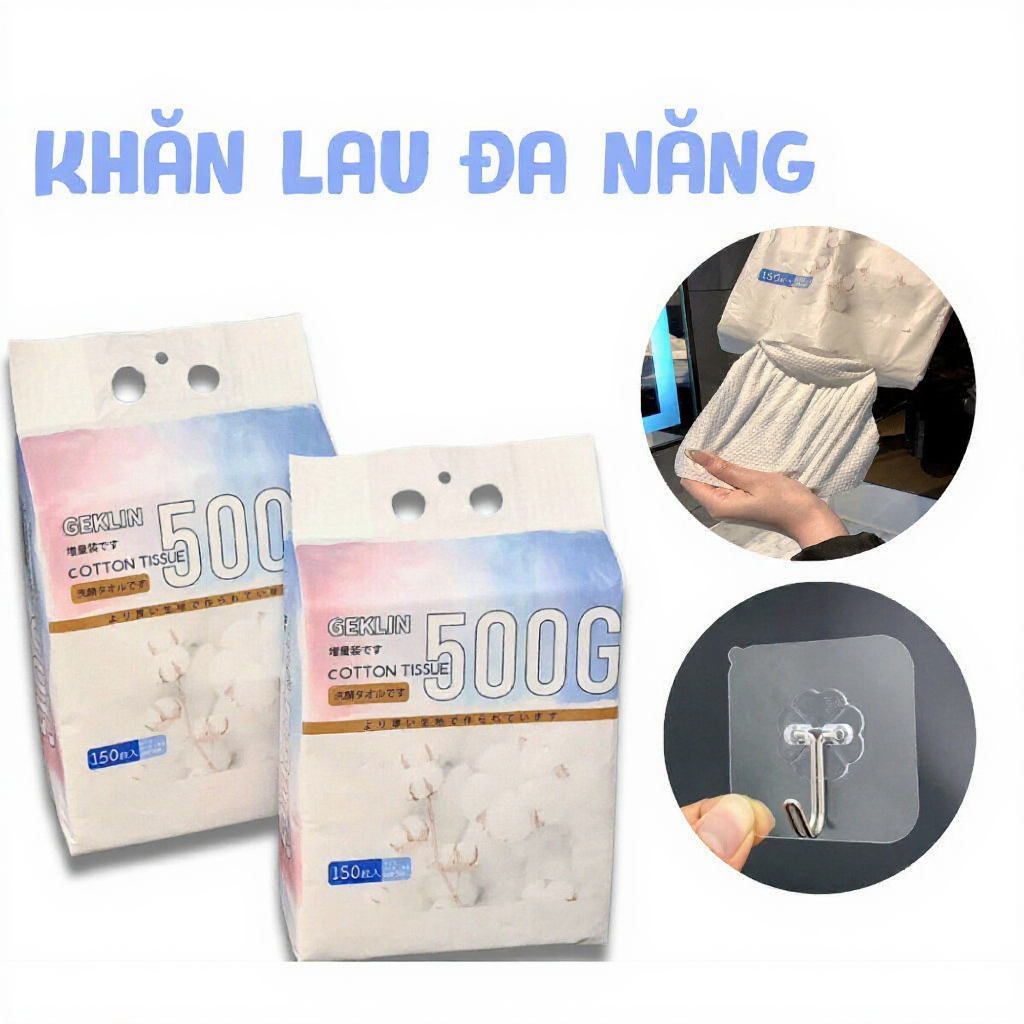 Khăn Mặt Dùng 1 Lần Gói Lớn, Khăn Khô Đa Năng Cho Bé Gói 150 Tờ Dạng Túi Rút Treo, Giấy Rút Treo Tường, Khăn Geklin