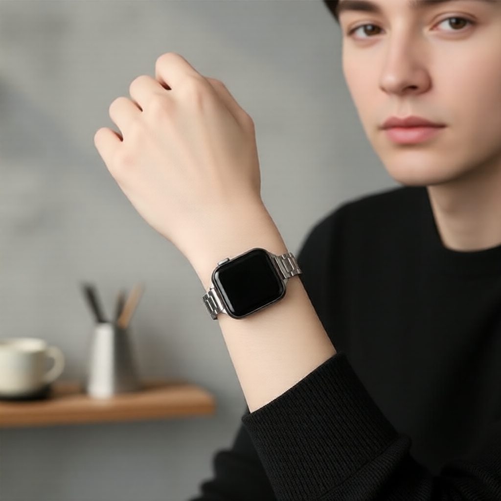 Dây đồng hồ thép không gỉ & da tối giản cho Apple Watch 40/44/45/46mm, nam & nữ