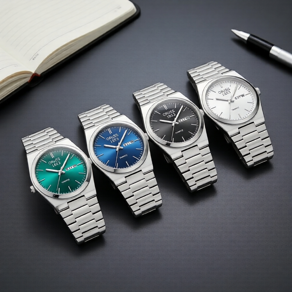 Đồng hồ nam Oruss Swiss, lịch, dạ quang, chống nước, thép không gỉ