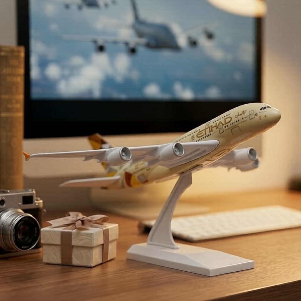 Bộ mô hình Etihad Airways A380 tỉ lệ 1:280 – Tự lắp ráp, có đế trưng bày độc đáo, phù hợp làm quà tặ
