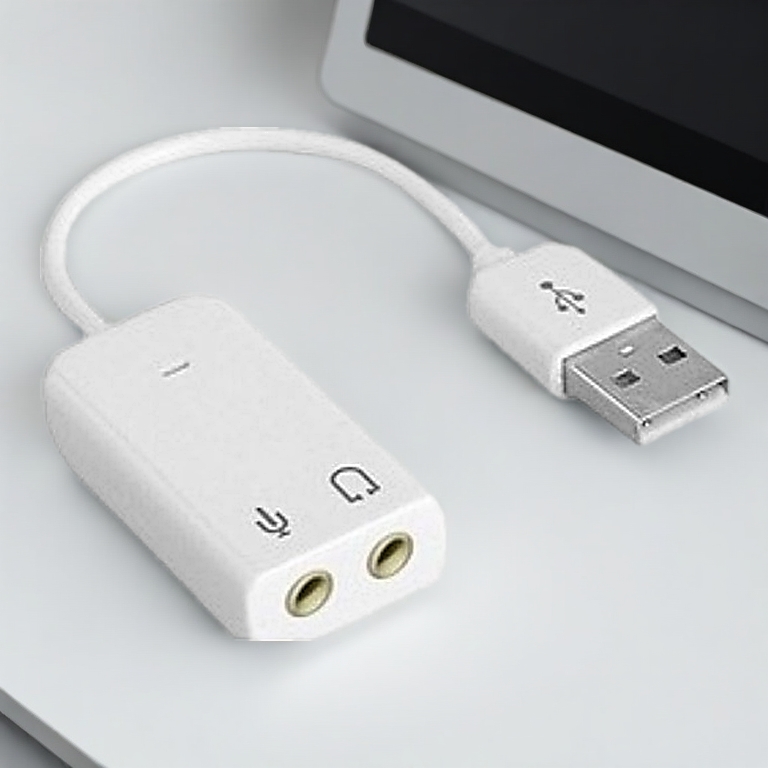 USB Sound Dây Trắng, Card Âm Thanh USB Sound 5H - Thay Thế Cổng Loa Và Mic Cho Máy Tính, Laptop