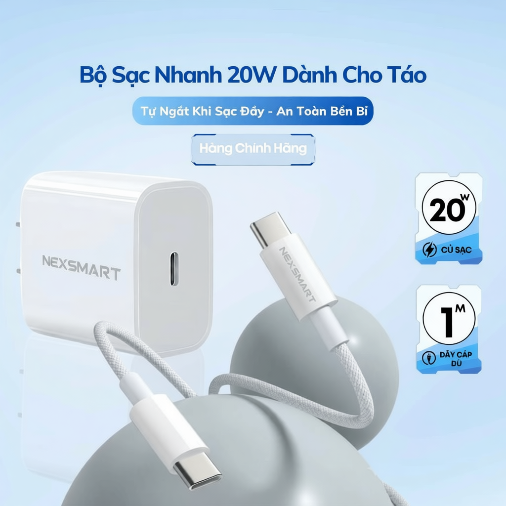 Bộ Củ Cáp Sạc Nhanh 20W Exsmart An Toàn Ổn Định Bảo Vệ Thiết Bị