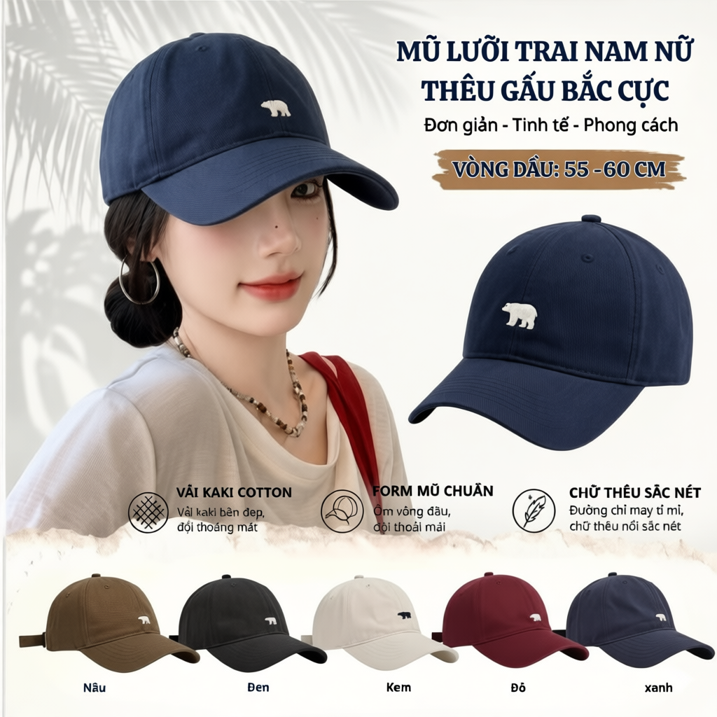 Mũ lưỡi trai chất vải kaki cao cấp phong cách Hàn Quốc