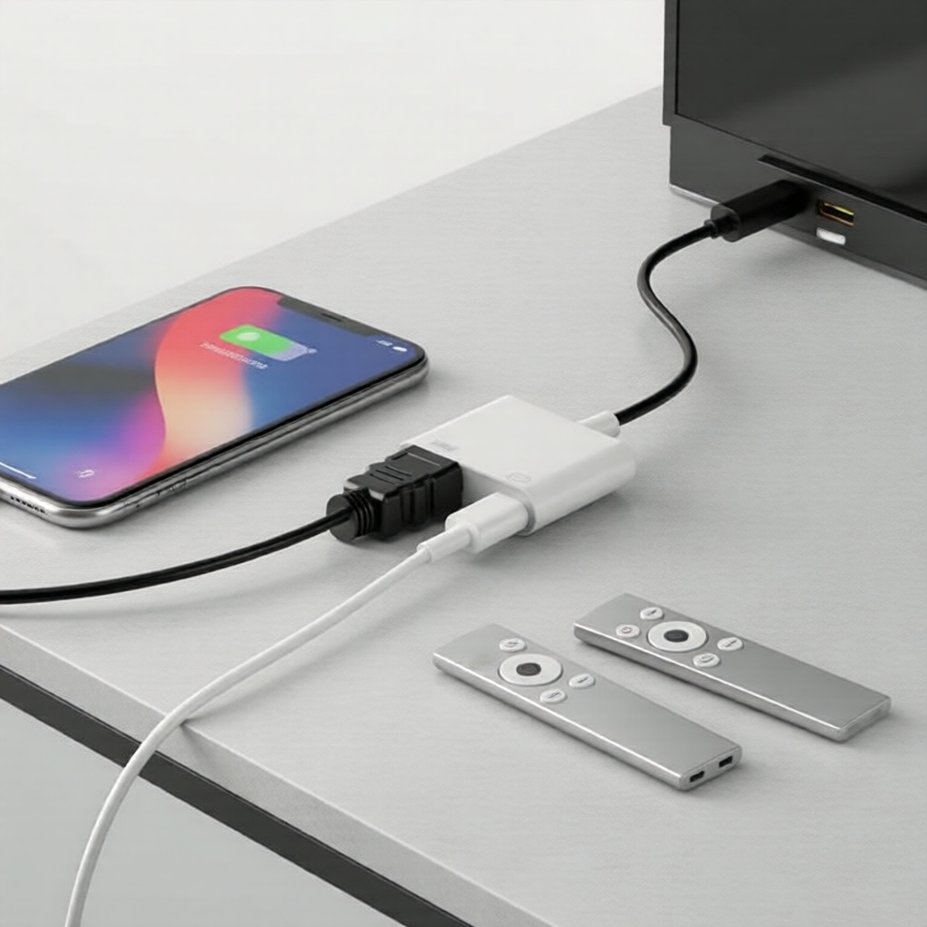 Cáp -HDMI 1080P có cổng sạc cho iPhone/iPad, phản chiếu màn hình HDTV & Hub