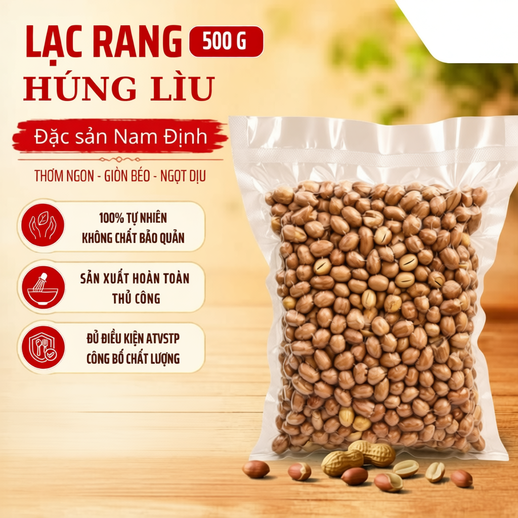Lạc rang húng lìu 500g - Giòn ngon, thơm vị húng lìu, không chất bảo quản