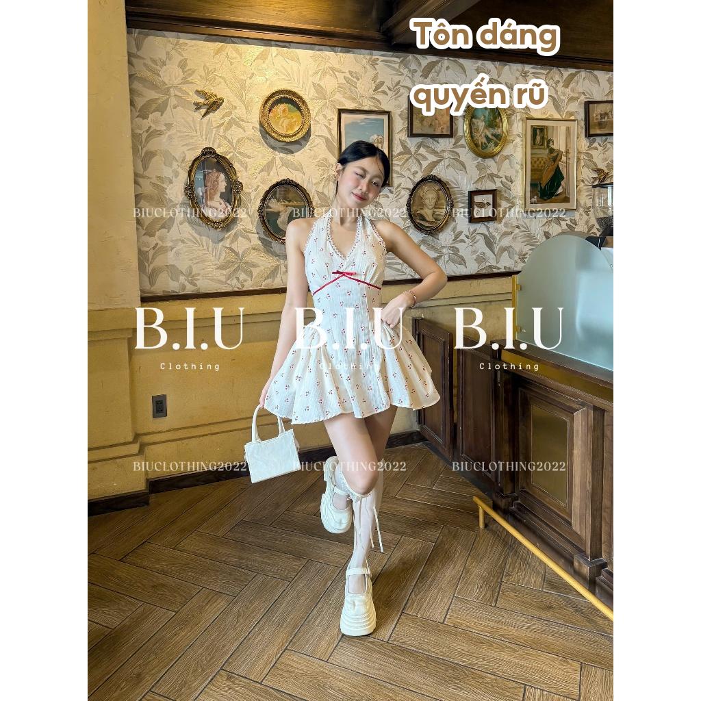 Đầm yếm hở lưng dáng xòe ren ngực họa tiết cherry douyin dễ thương đáng yêu Heu Dress Biu Clothing BB0506