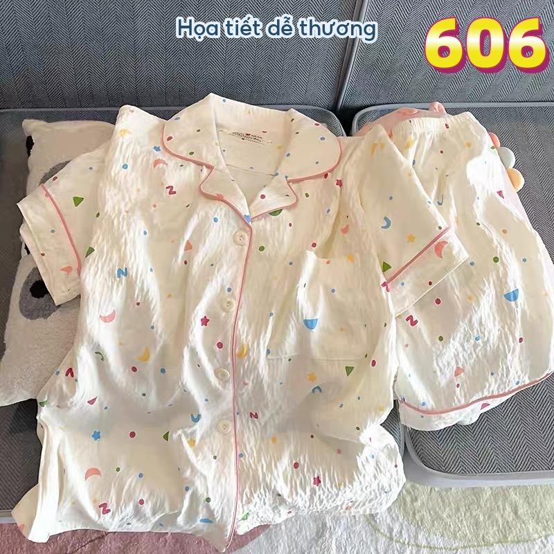 Đồ ngủ nữ pijama ngắn tay hoạ tiết dễ thương đồ bộ mặc nhà Bộ đồ ngủ Học sinh thiếu nữ pyjama 631