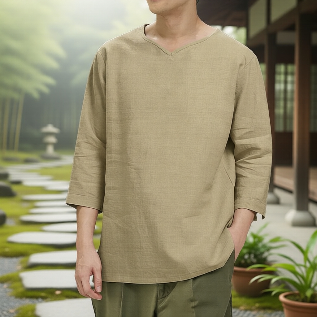 Áo sơ mi nam thường ngày Lovito màu kaki xếp ly LNE138120