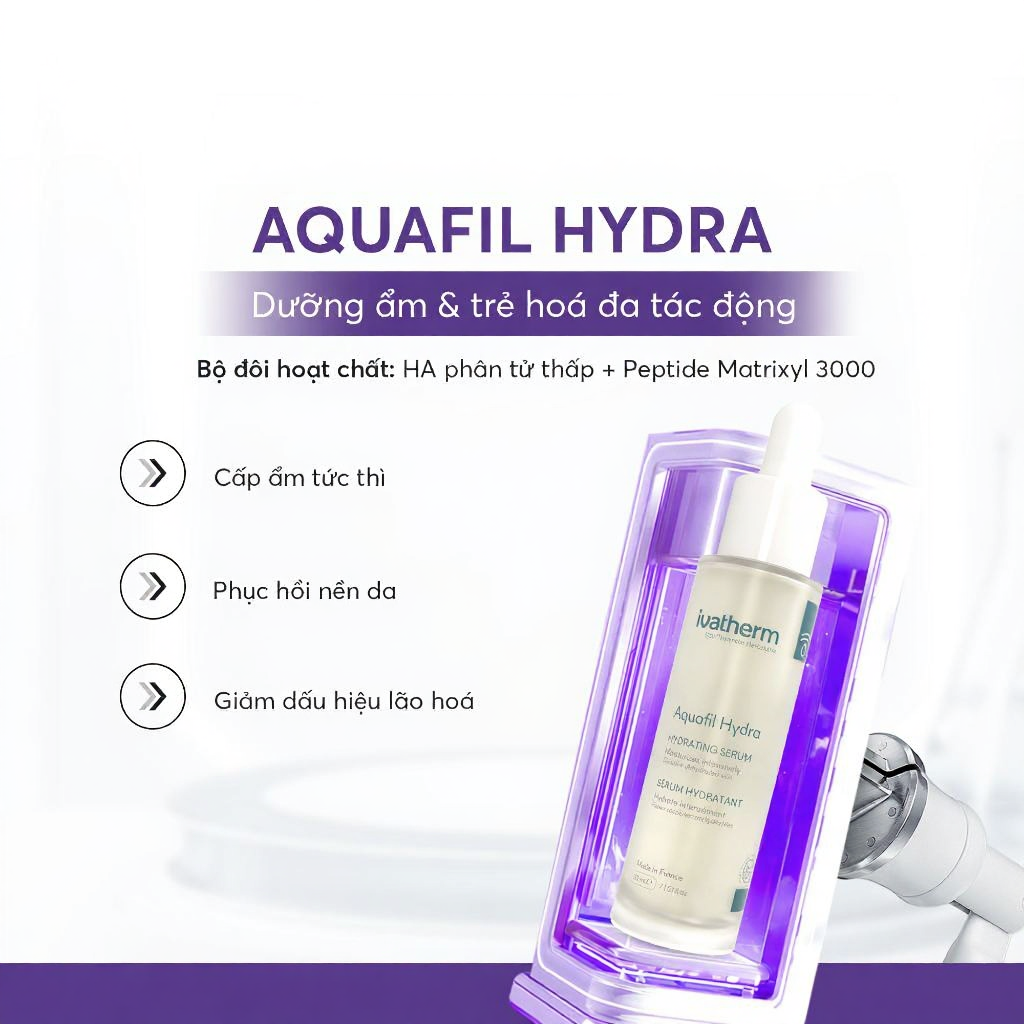 Tinh chất dưỡng ẩm phục hồi và trẻ hóa Ivatherm Aquafil Hydra Hydrating Serum 30ml