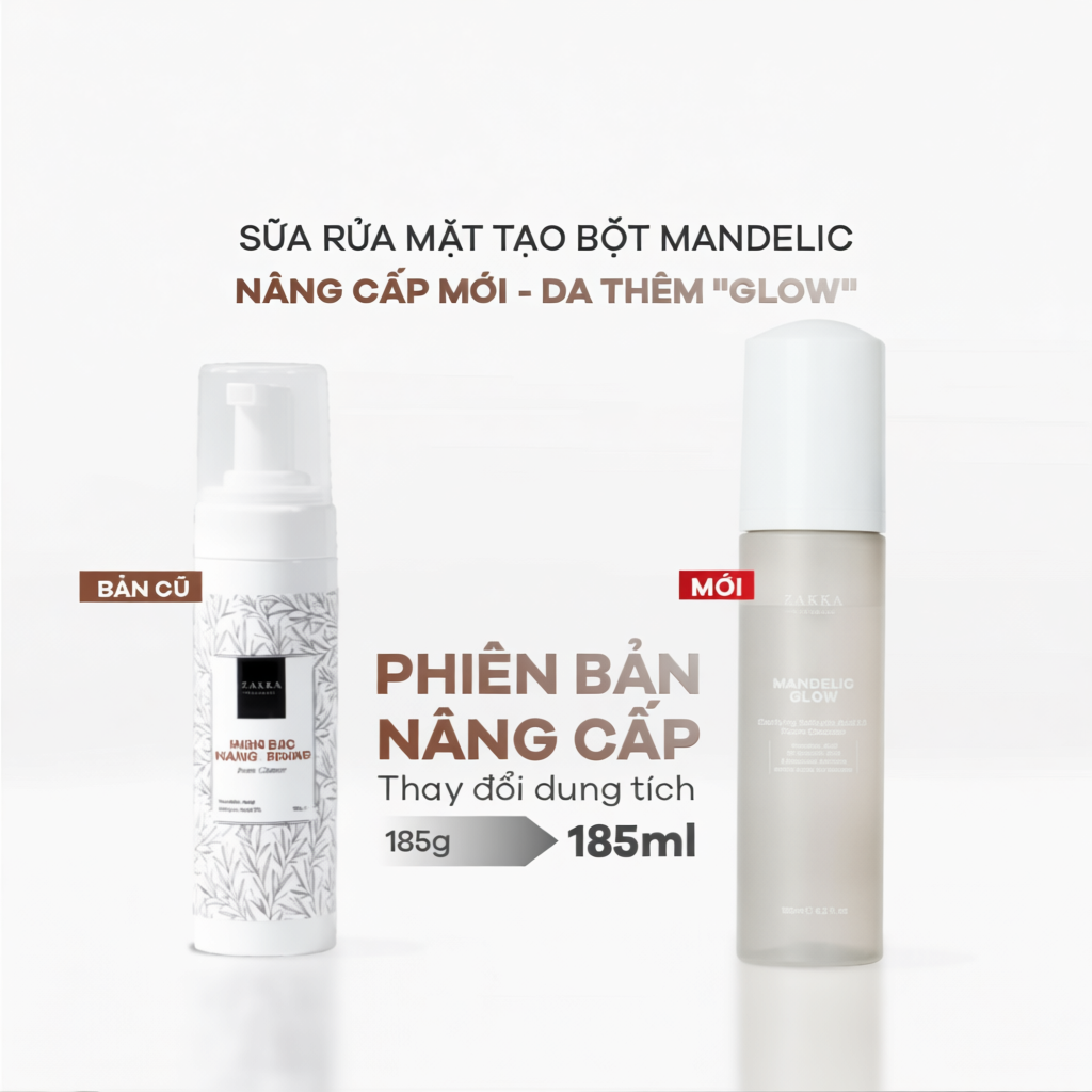 Sữa rửa mặt tạo bọt BHA, AHA Mandelic Glow Zakka Naturals 185ml