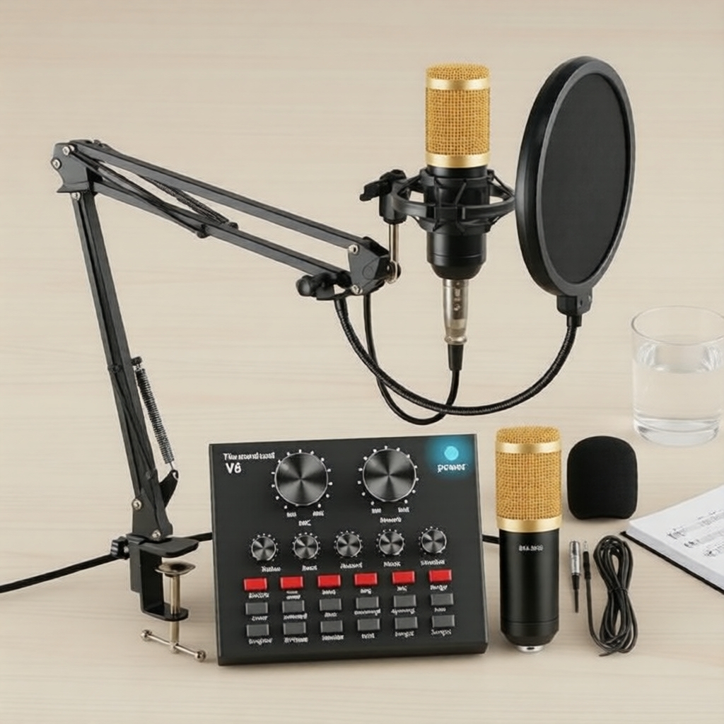 Bộ Micro tụ Lucky BM-800 kèm Sound card V8 & Tai nghe ZL