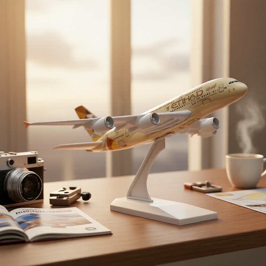 Bộ mô hình nhựa Etihad A380 1/280 kèm đế nghiêng – Trang trí bàn độc đáo & quà tặng tuyệt vời