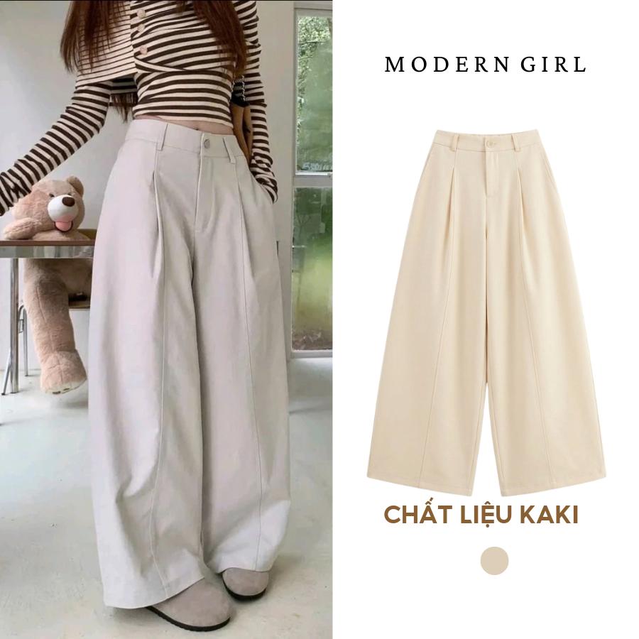 Quần Ống Rộng Kaki Nhật, Quần Kaki Có Khoá Kéo Nửa Lưng Chun Phong Cách Hàn Quốc ModernGirl