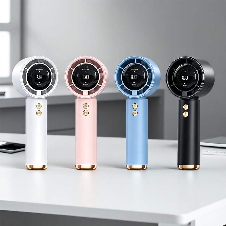 Quạt Cầm Tay Mini Sạc Pin, Cấp Độ Gió Mạnh Dung Lượng Pin 5000mAh Màn Hình Led Hiển Thị