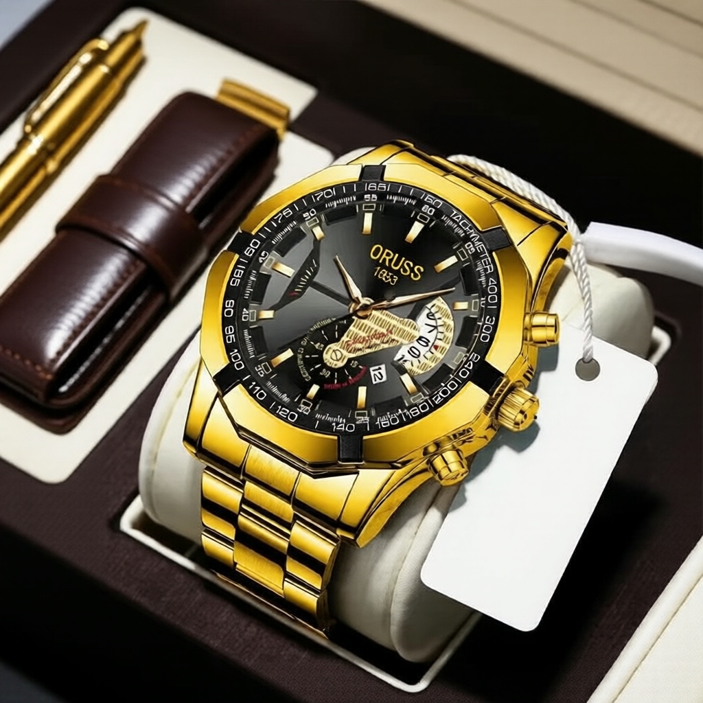 Đồng hồ đeo tay nam cổ điển Oruss – Đồng hồ thời trang quartz chống nước vỏ thép không gỉ