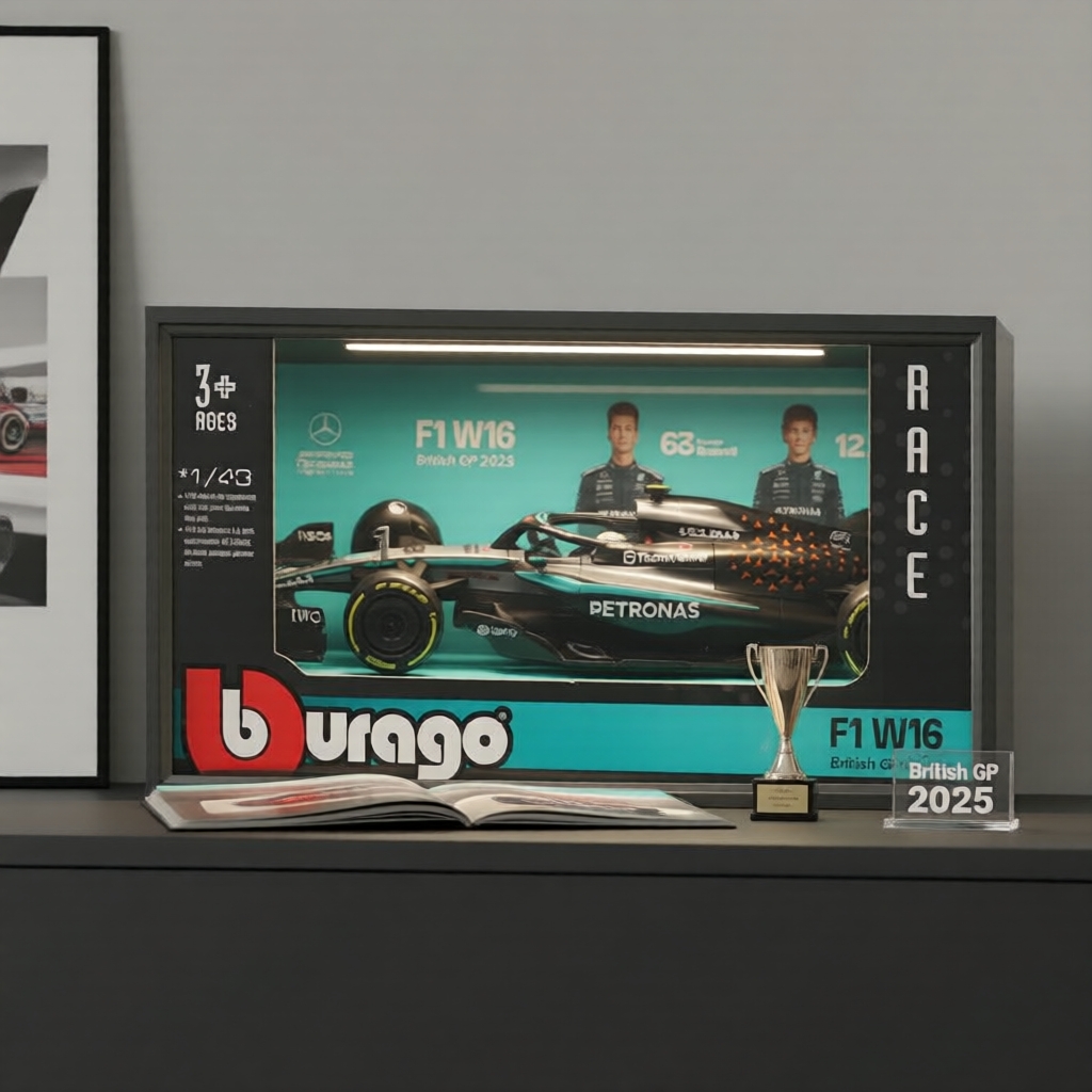 Bburago 1/43 F1 2025 GP Anh Mercedes W16 Diecast Sưu Tập: Russell 63 & Antonelli 12