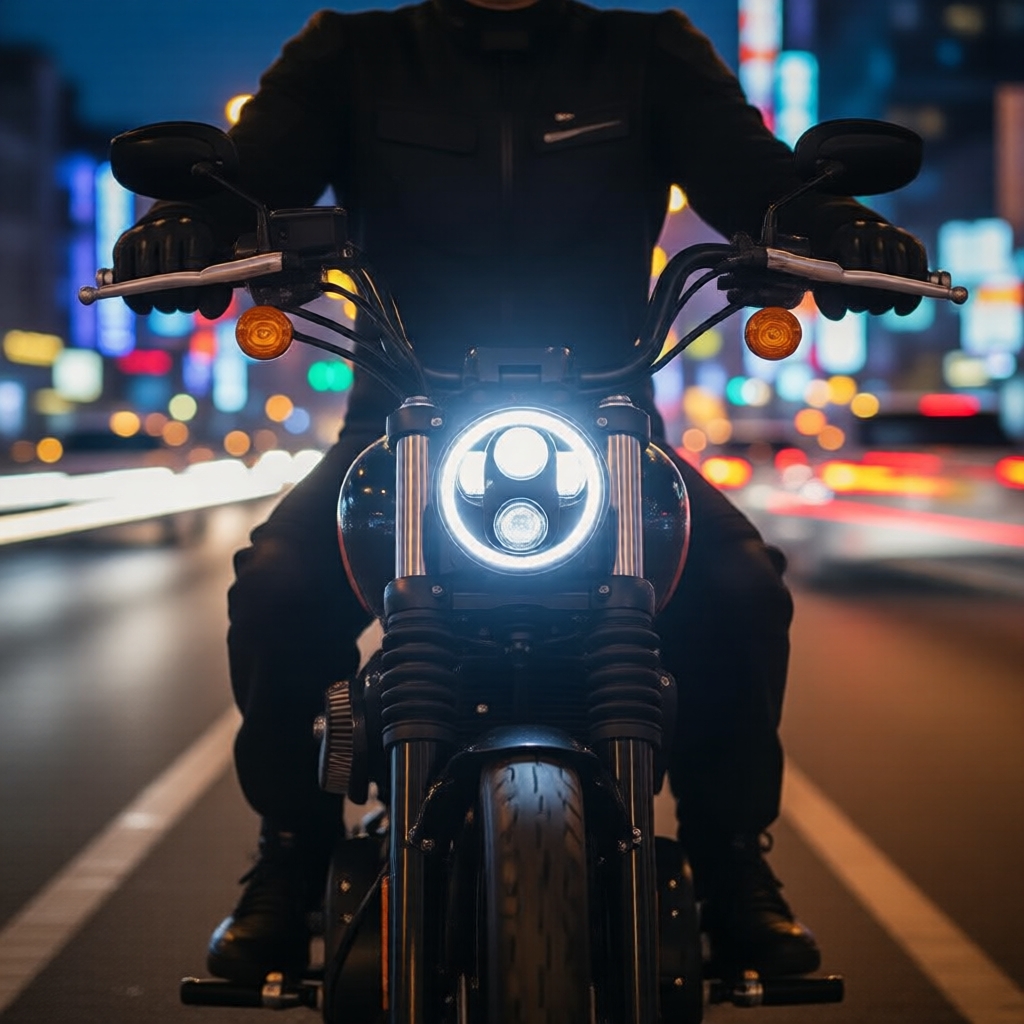 Đèn pha projector halo mắt thiên thần 7.5 cm màu đen, LED tròn cho Harley 883/1200/Dyna/Softail
