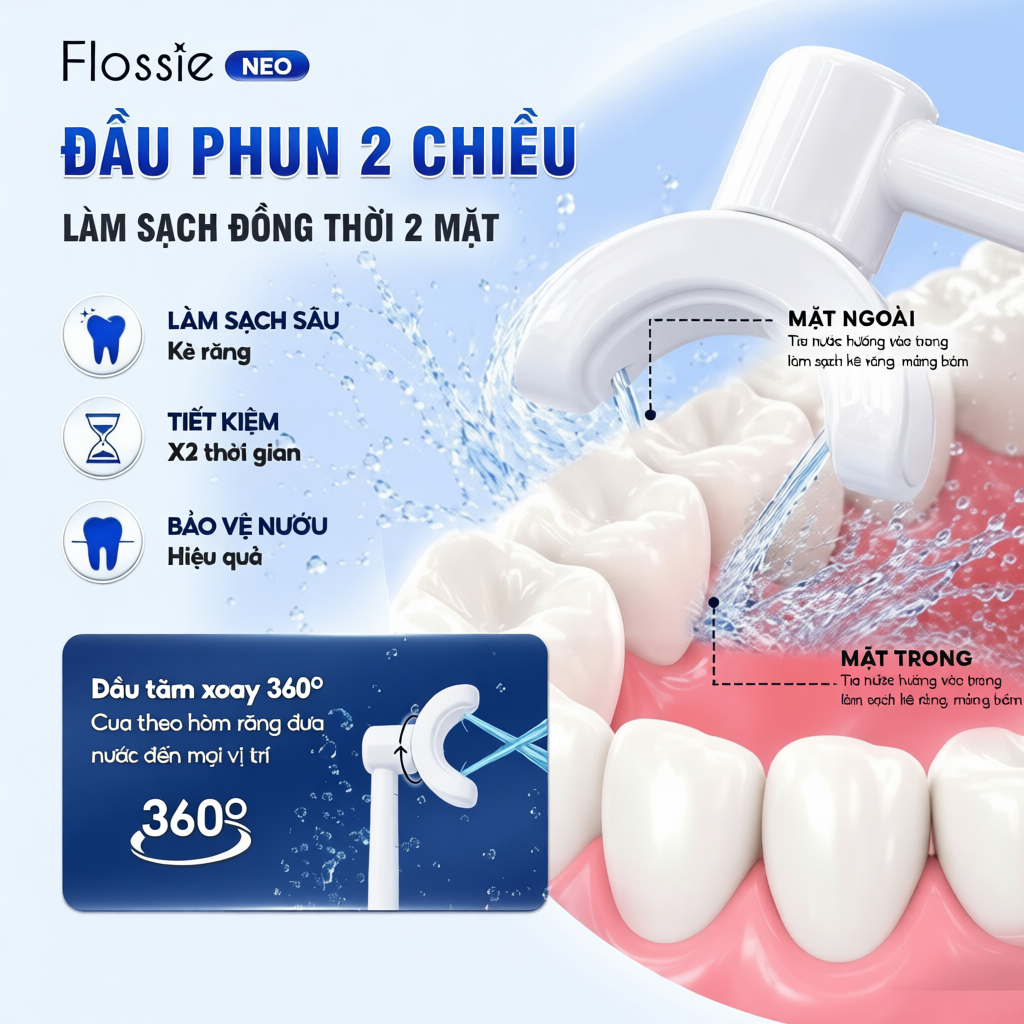 Tăm nước cầm tay Brushie Super Sonic, Flossie ăm nước du lịch phiên bản mới 2025 bangyang_top_rsku_t