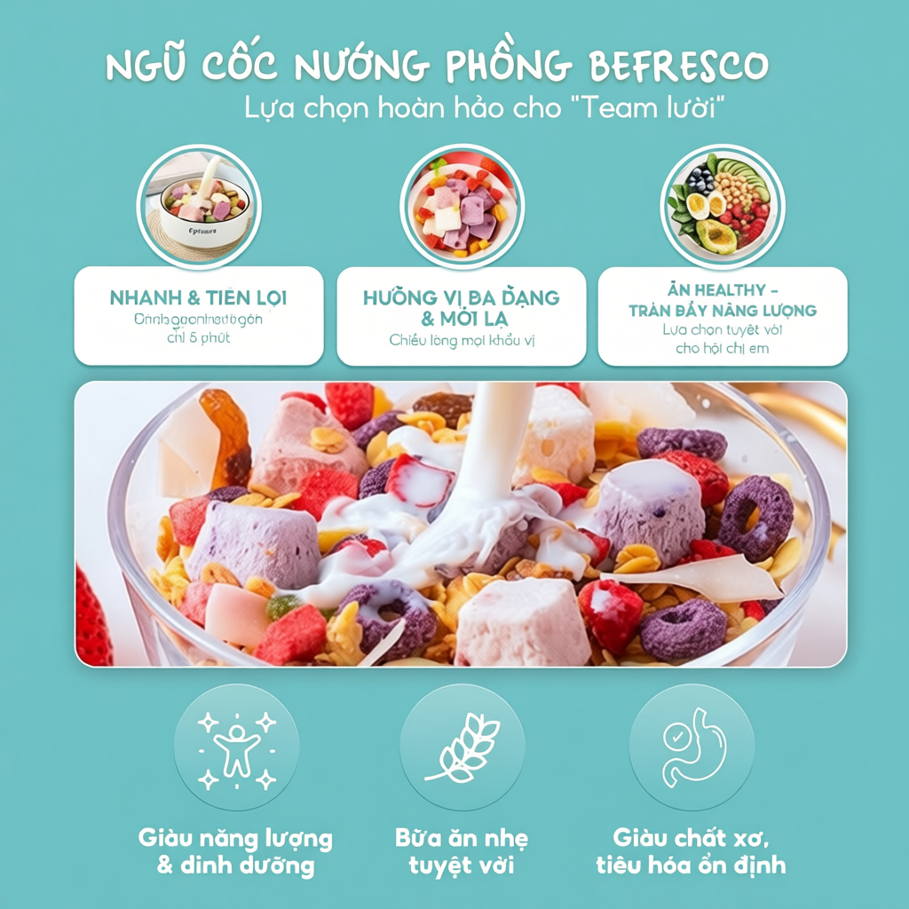 Ngũ Cốc Granola Befresco X3 Sữa Chua Sấy - Tăng 11 Loại Hạt 500g Việt Thái Organic