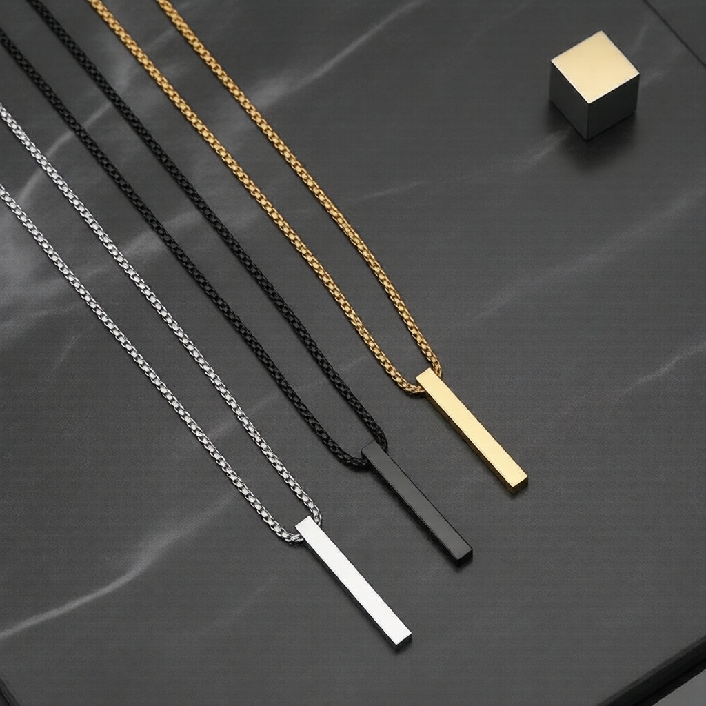 Dây chuyền mặt chữ nhật inox phong cách hip hop cho nam