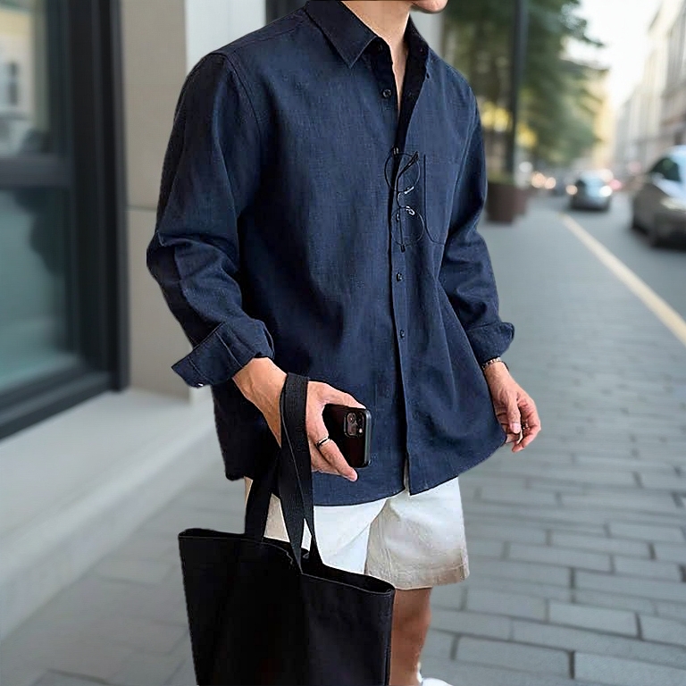Combo Áo Sơ Mi Tay Dài Linen DOLARO Nhiều Màu Kèm Quần Short Kaki màu trắng Chuẩn Form Hàn đi học đi chơi thoải mái