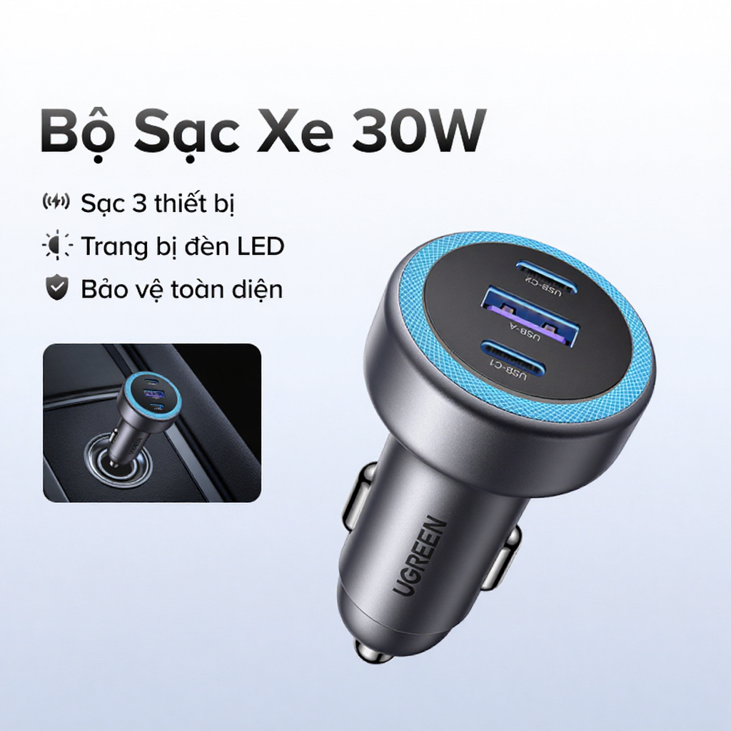 UGREEN Sạc Xe Hơi PD 30W USB-C, Sạc Nhanh Cho Điện Thoại / iPhone / Android