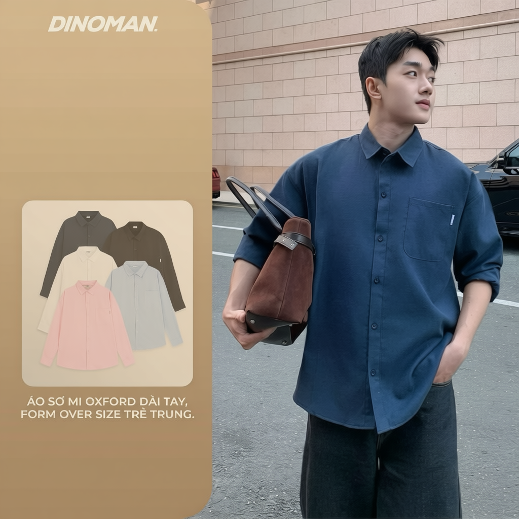 Áo Sơ Mi Nam Trơn DINOMAN Dài Tay Vải Oxford Cao Cấp Dày Dặn Thấm Hút Tốt SM03-2