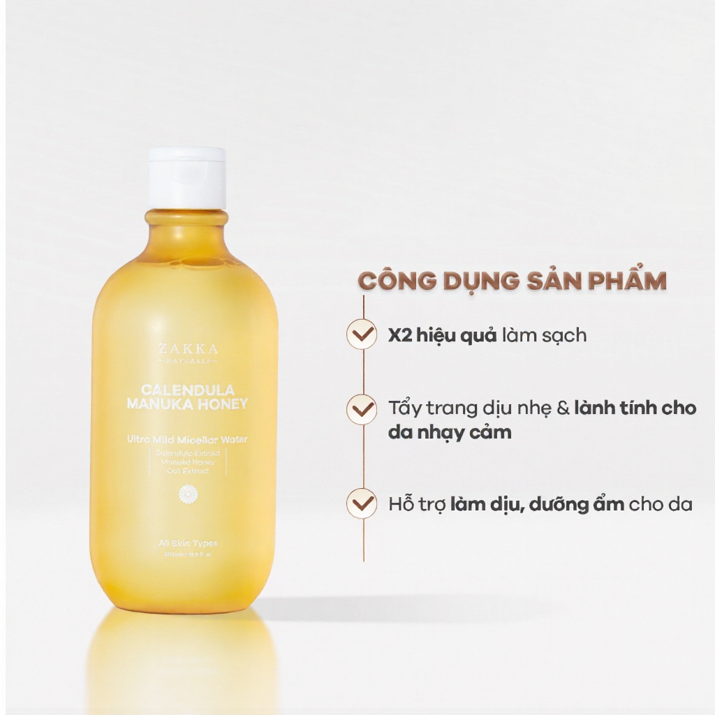 Nước Tẩy Trang Cúc Và Mật Ong Zakka Naturals Nhẹ Dịu Dành Cho Da Nhạy Cảm 500ml