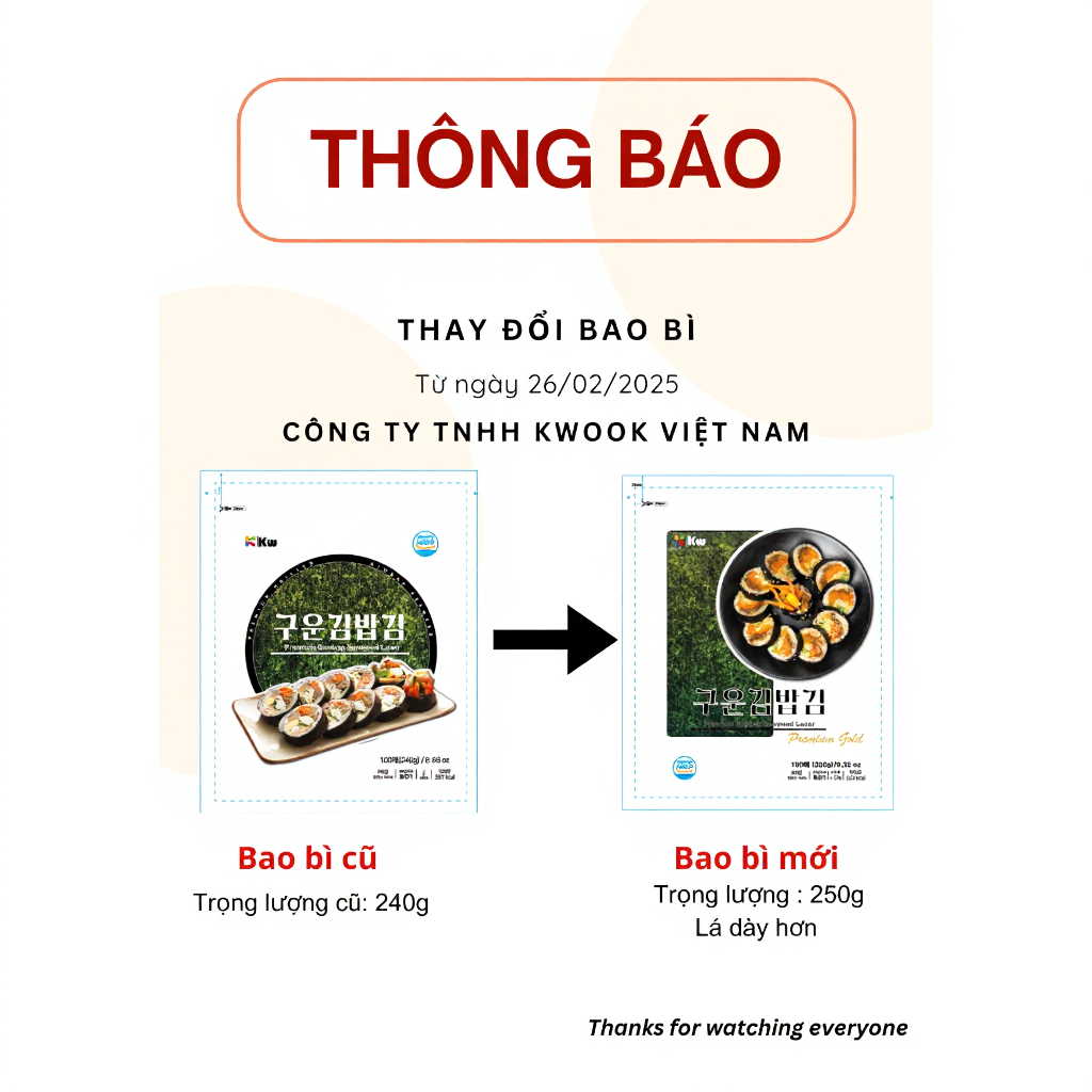 Rong biển cuộn cơm 100 lá K-WOOK Cao Cấp