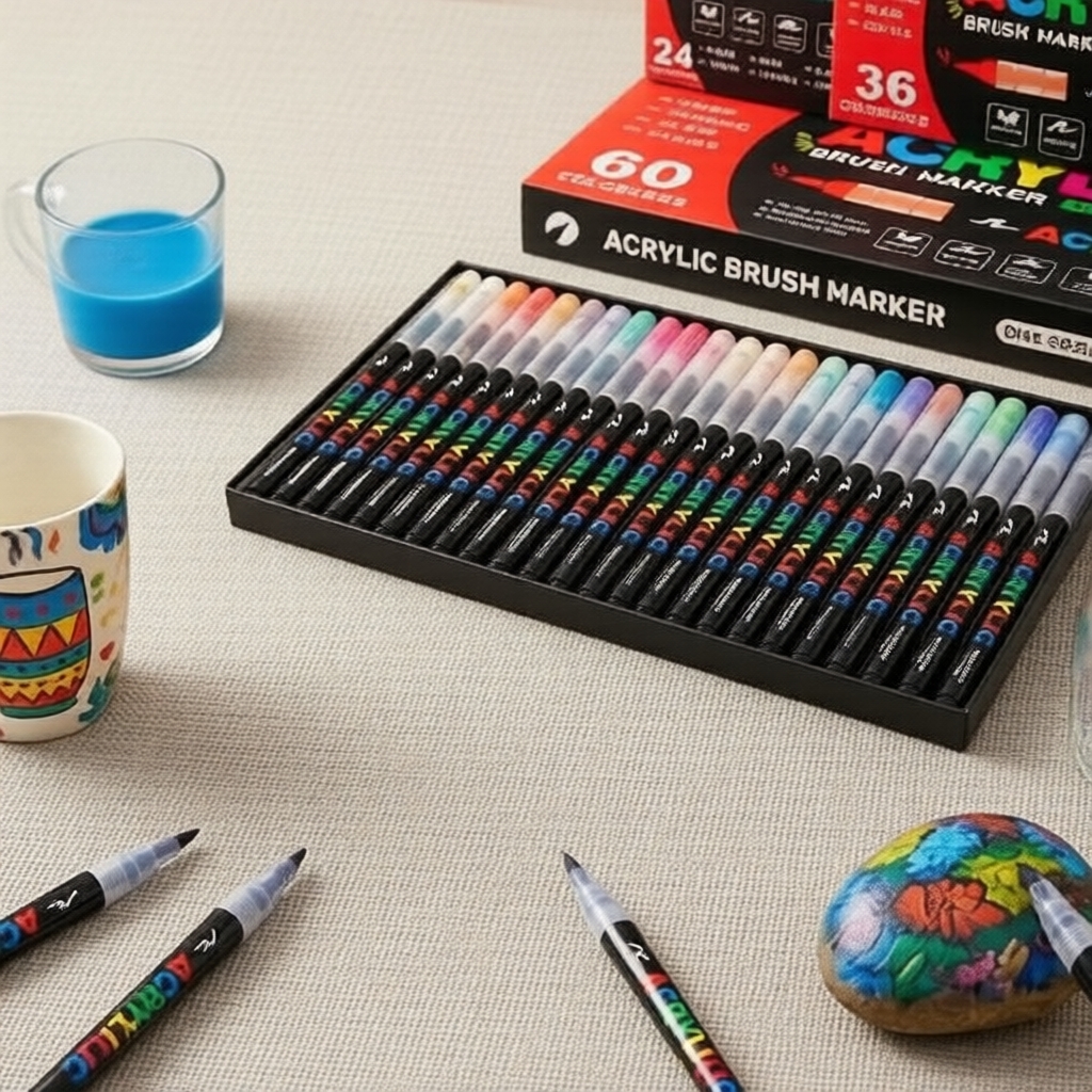 Bộ bút sơn acrylic 36/48/60 màu - Bút bền màu cho đá, kính, gỗ, vải