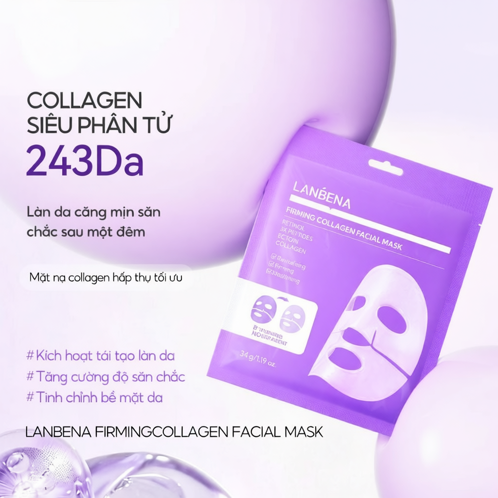 Mặt nạ thạch LANBENA Collagen Retinol hỗ trợ tái tạo, giảm nếp nhăn, dưỡng ẩm, săn chắc, nâng cơ và giảm chảy xệ, để lại làn da mịn màng và dẻo dai. 34g